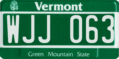 VT license plate WJJ063