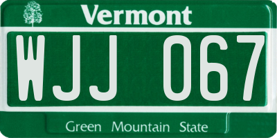 VT license plate WJJ067