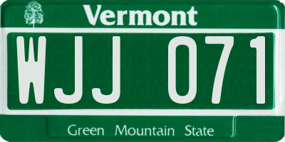 VT license plate WJJ071