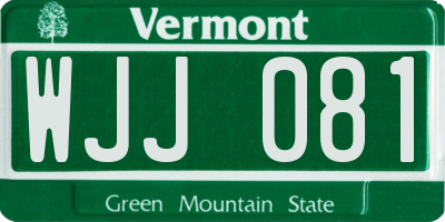 VT license plate WJJ081
