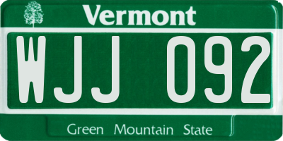 VT license plate WJJ092