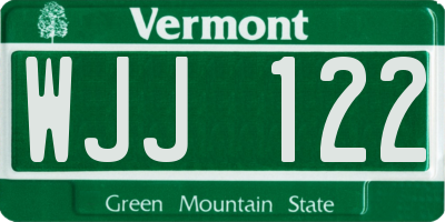 VT license plate WJJ122