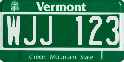 VT license plate WJJ123