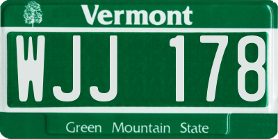 VT license plate WJJ178
