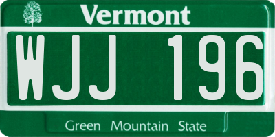 VT license plate WJJ196