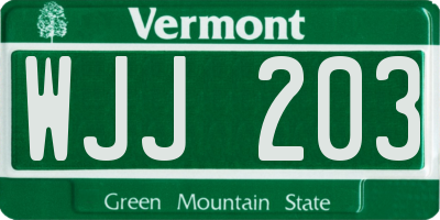 VT license plate WJJ203
