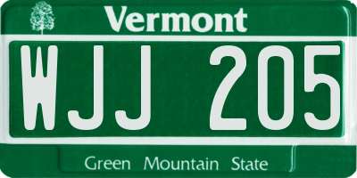 VT license plate WJJ205