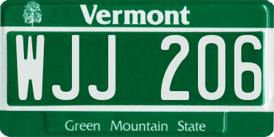 VT license plate WJJ206