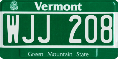 VT license plate WJJ208