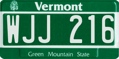 VT license plate WJJ216