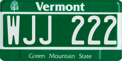VT license plate WJJ222