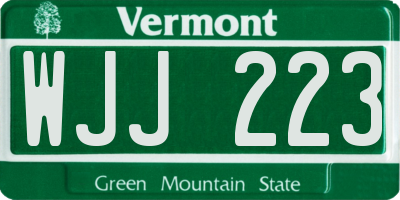 VT license plate WJJ223