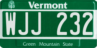 VT license plate WJJ232