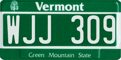 VT license plate WJJ309