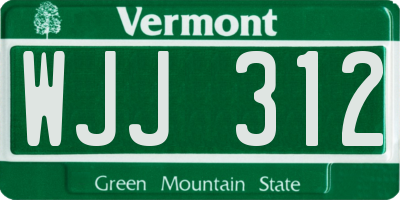 VT license plate WJJ312