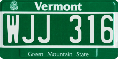 VT license plate WJJ316