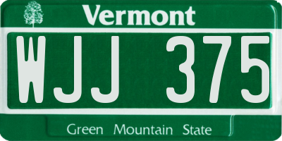 VT license plate WJJ375