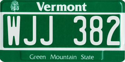VT license plate WJJ382