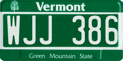 VT license plate WJJ386