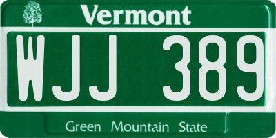 VT license plate WJJ389