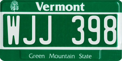 VT license plate WJJ398