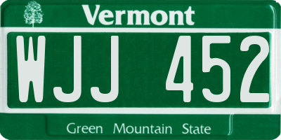 VT license plate WJJ452