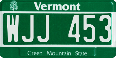 VT license plate WJJ453