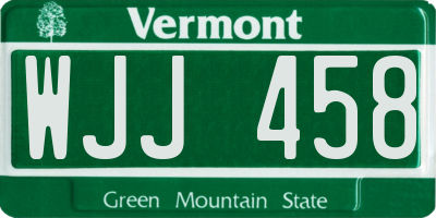 VT license plate WJJ458