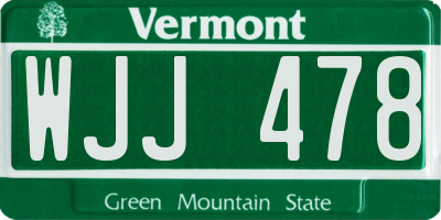 VT license plate WJJ478