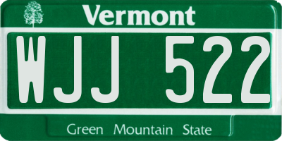 VT license plate WJJ522