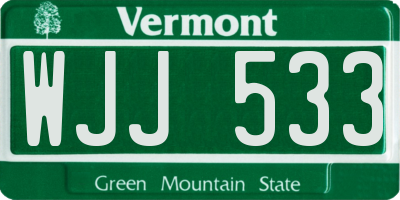 VT license plate WJJ533