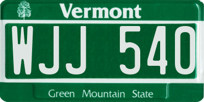 VT license plate WJJ540