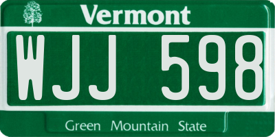 VT license plate WJJ598