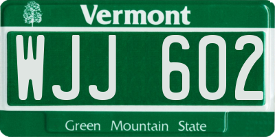 VT license plate WJJ602