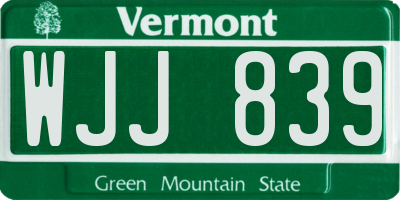 VT license plate WJJ839