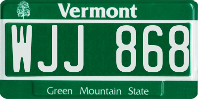 VT license plate WJJ868