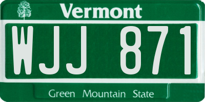 VT license plate WJJ871
