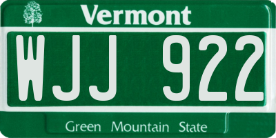 VT license plate WJJ922