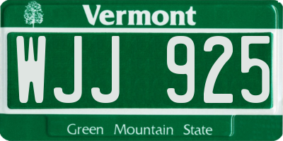 VT license plate WJJ925