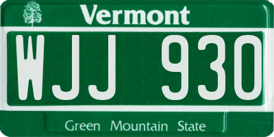 VT license plate WJJ930