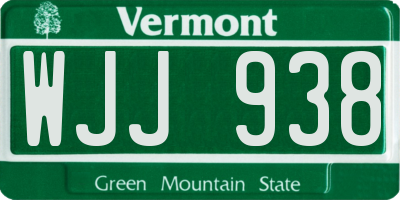 VT license plate WJJ938