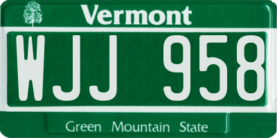 VT license plate WJJ958
