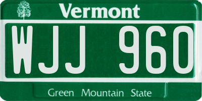 VT license plate WJJ960