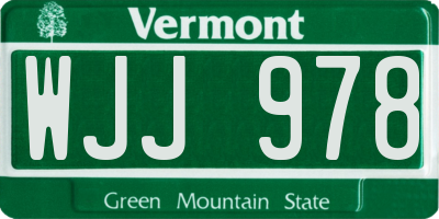 VT license plate WJJ978