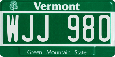 VT license plate WJJ980