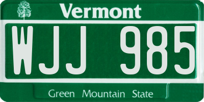 VT license plate WJJ985