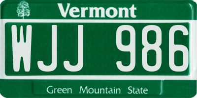 VT license plate WJJ986