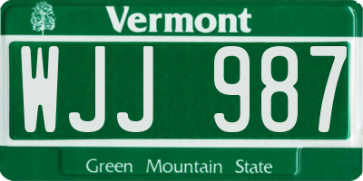 VT license plate WJJ987