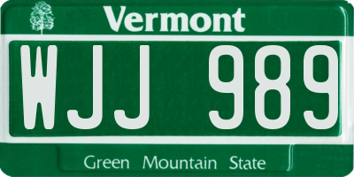 VT license plate WJJ989
