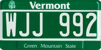 VT license plate WJJ992